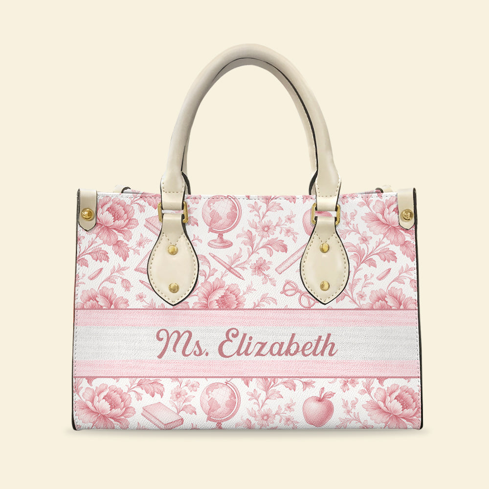 Personalized Classic Toile Pattern Leather Bag – A Meaningful Gift for Teachers, Friends, and Loved Ones Leather Bag PopCulturePrints