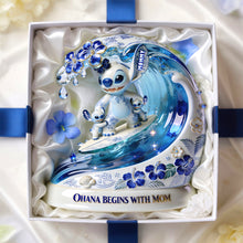 Load image into Gallery viewer, Ohana Begins With Mom - Personalize Your Motherhood Surfing Paradise Acrylic Plaque Shaped Plaques PopCulturePrints
