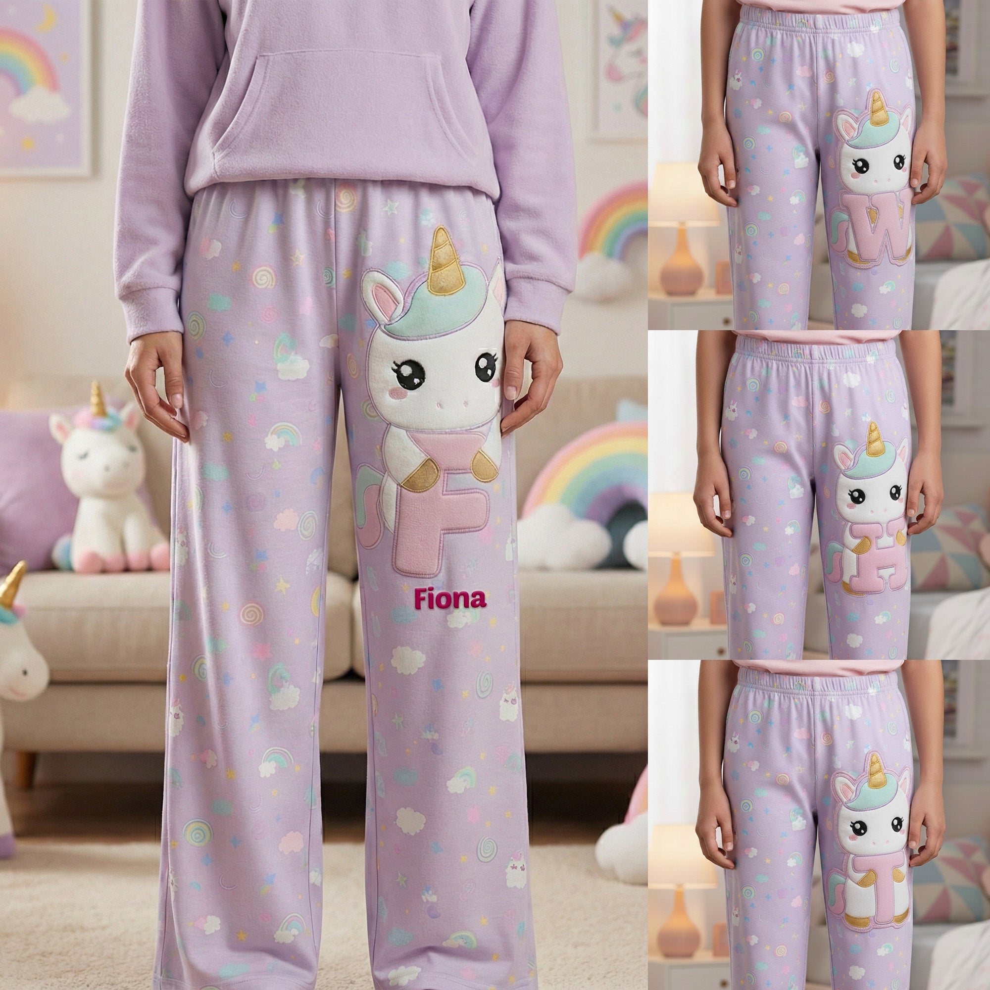 “Dream Big with Our Unicorn Alphabet Pajama Pants” - Personalized Pajama Pants, Custom Gifts for Kids, Friends & Unicorn Lovers Pajama Pant PopCulturePrints