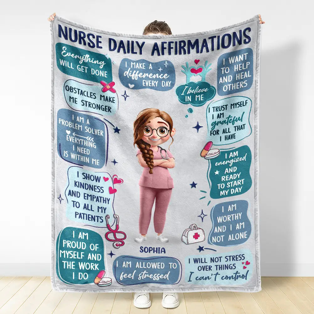 Nurse Daily Affirmations - Personalized Fleece Blanket, Sherpa Blanket for the Caring Heart Fleece Blanket PopCulturePrints