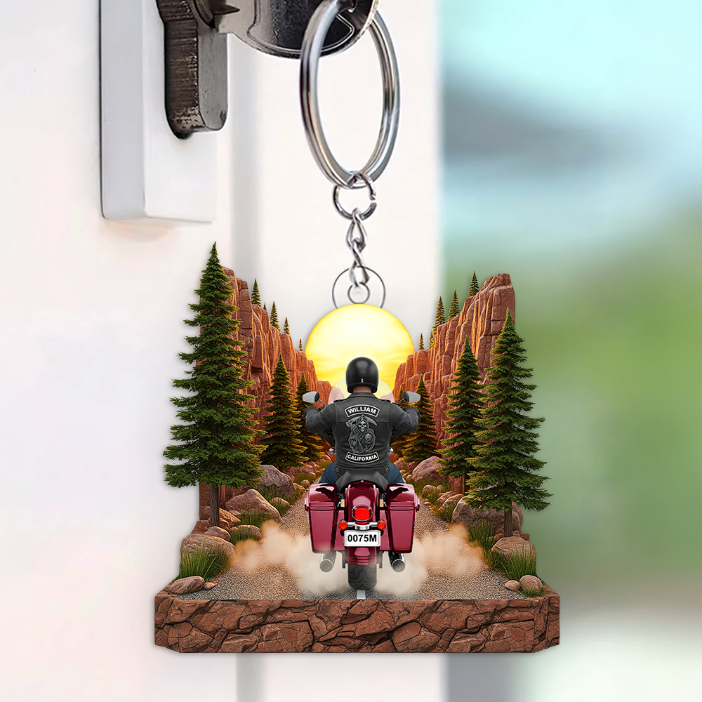 Ride Into Adventure: Biker Keychain - Personalized Gifts for Bikers Keychains PopCulturePrints