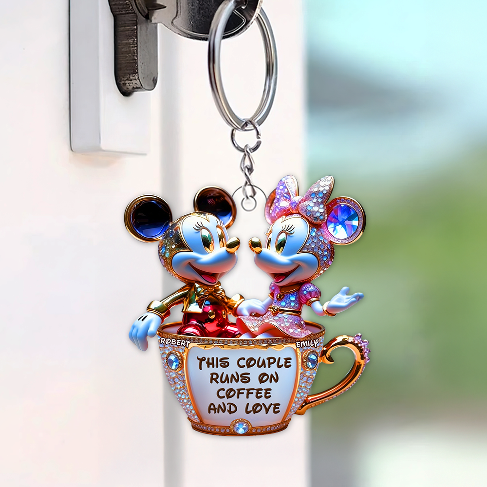 "This Couple Runs on Coffee and Love" - Personalized Mouse Couple Keychain for Couples Keychains PopCulturePrints