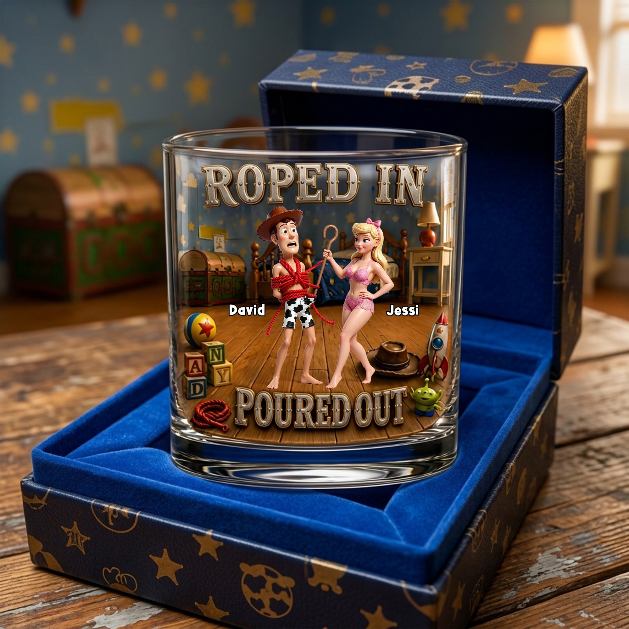 Roped In & Chilling Whiskey Glass - Perfect Personalized Gift for Couples