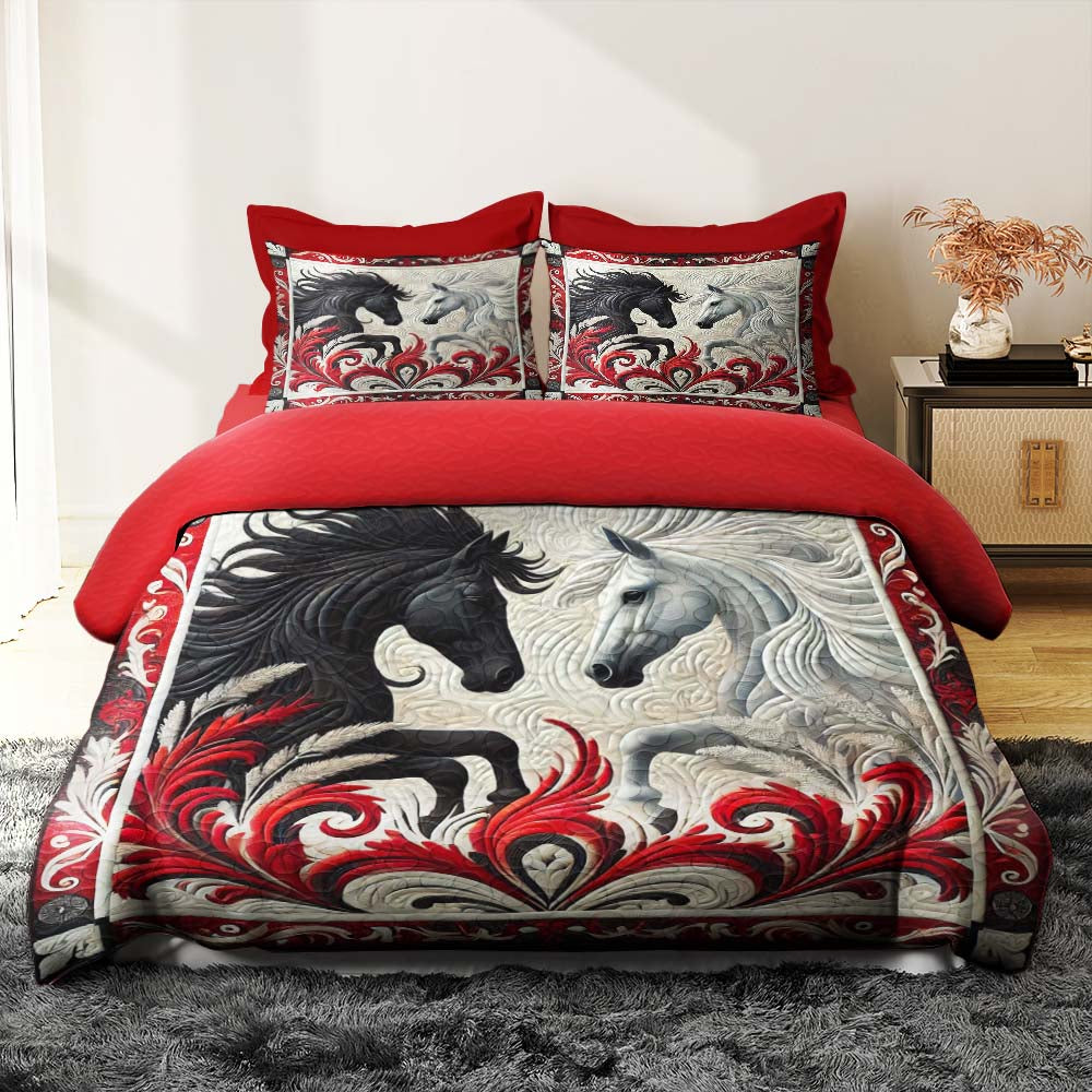 Personalized Horse Couple Quilt Bedding Set - Unique Gift for Couples Blanket PopCulturePrints