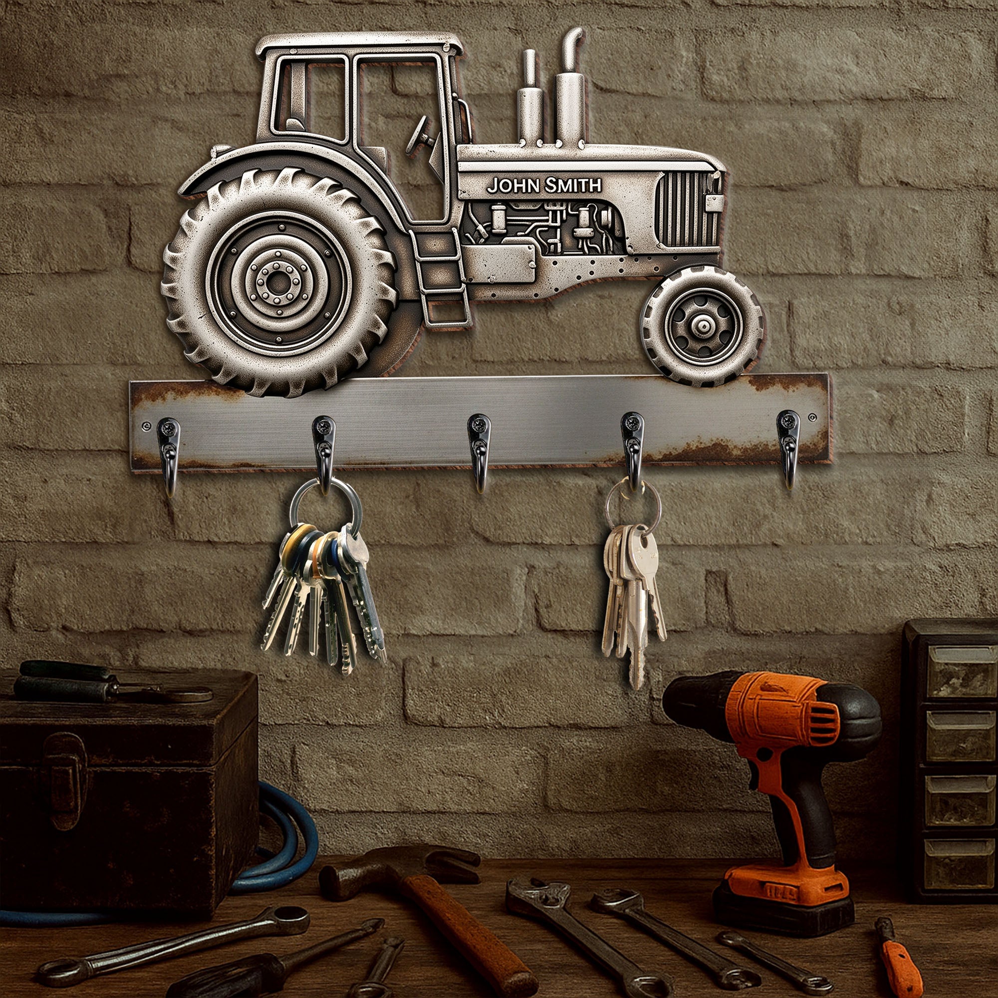 “Drive into Style” - Personalized Tractor Key Hanger - Perfect Gift for Tractor Lovers Wood Sign PopCulturePrints