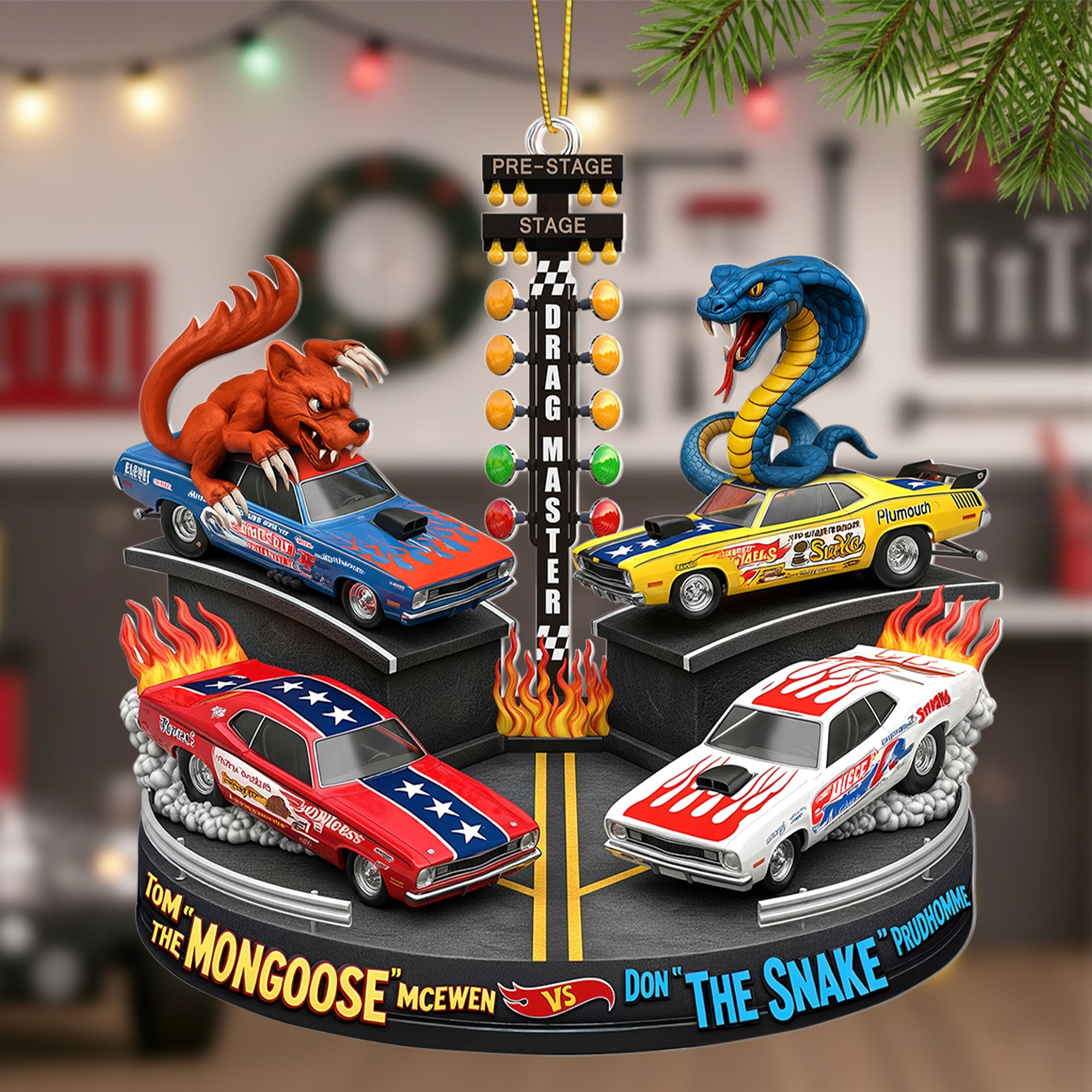 "Rev Up Your Holiday Spirit!" - Festive Rivalry Christmas Ornament - Personalized Gifts for Drag Racing Enthusiasts Ornament PopCulturePrints