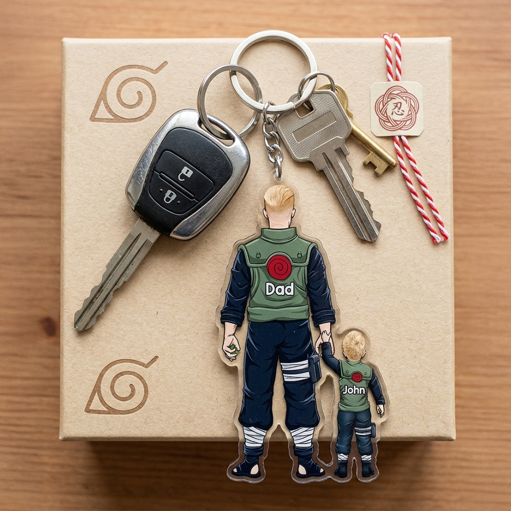 “The Strongest Bonds Unite” - Warrior Father & Mini Ninja Keychain - Personalized Gift for Dad, Grandpa, and More Keychains PopCulturePrints