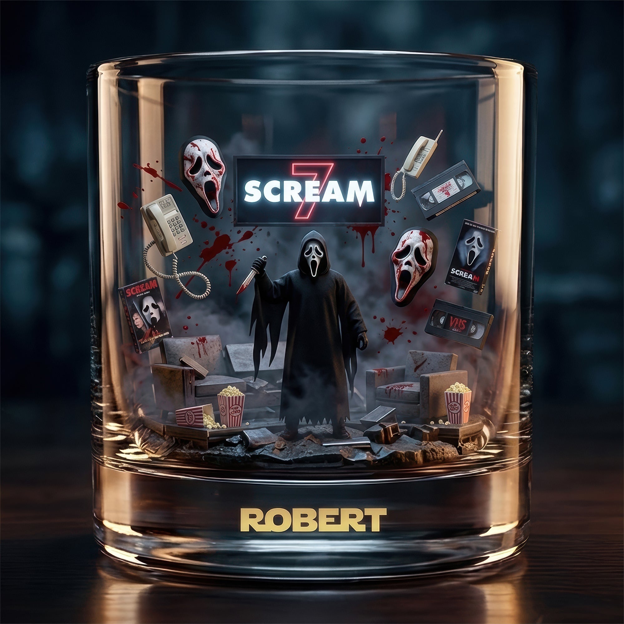 Unleash Your Fear with a Personalized Horror Movie Round Glass - Perfect Gift for Horror Lovers Glass PopCulturePrints