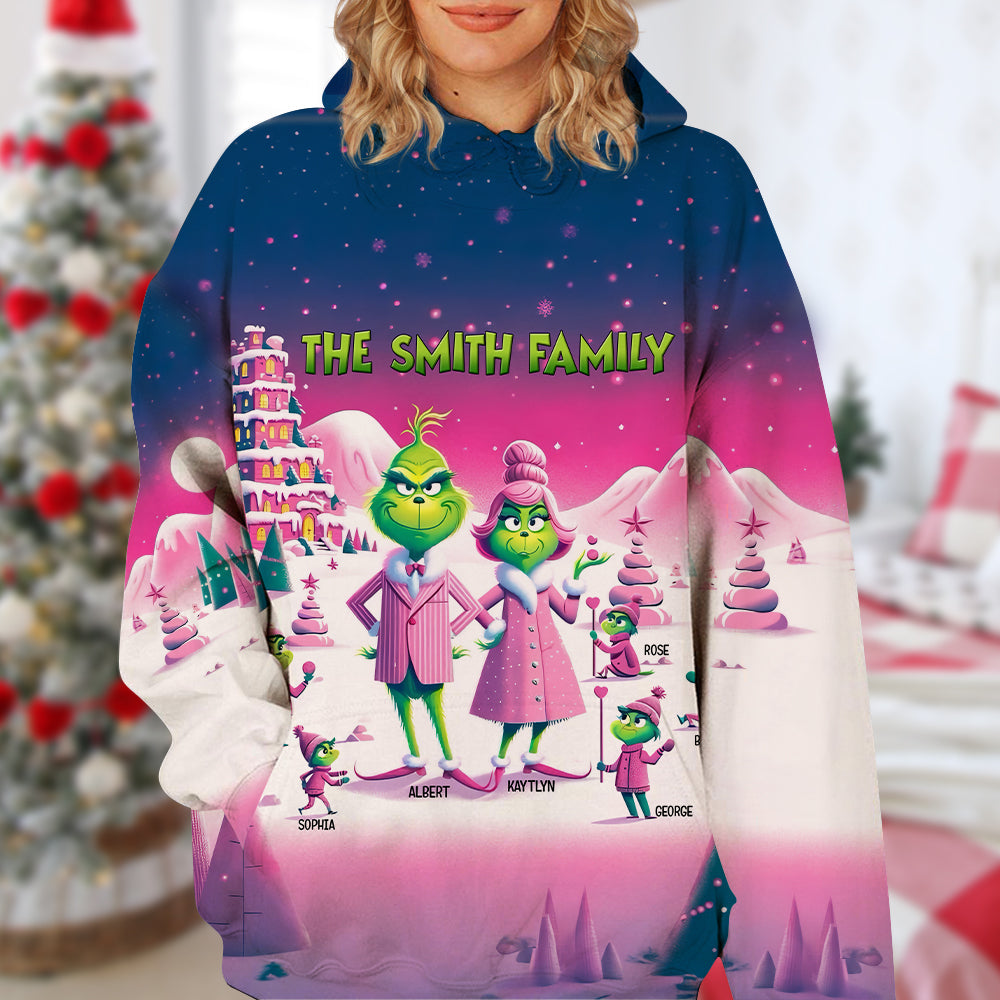 Custom Family Christmas Sweatshirt - Whimsical Grinch Theme AOP Products PopCulturePrints