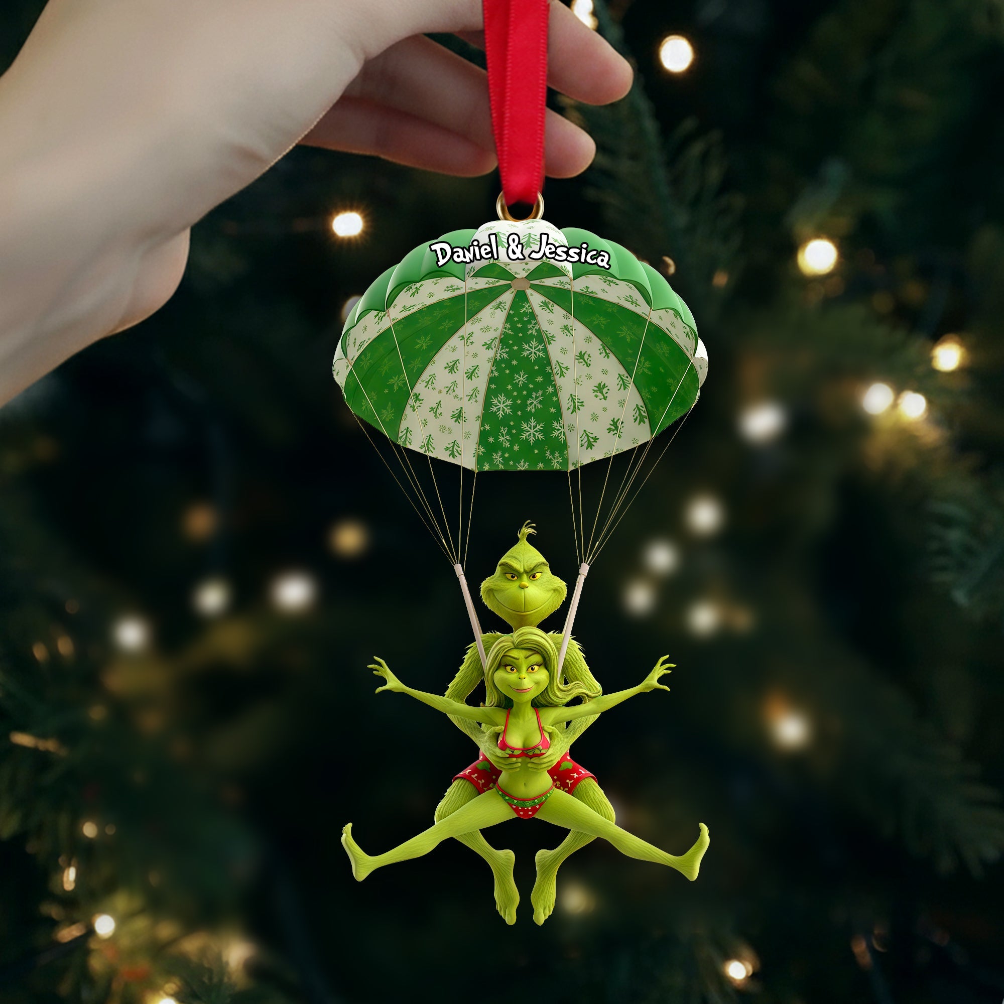 "Celebrate Your Love with a Twist!" - Naughty Green Parachute Couple Ornament - Personalized Gift for Couples Ornament PopCulturePrints