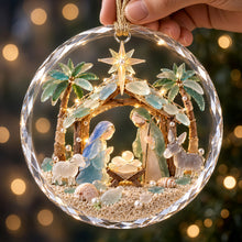 Load image into Gallery viewer, Cherish the Spirit of Christmas - Holly Nativity Sea Glass Crystal Ornament, Personalize for Loved Ones
