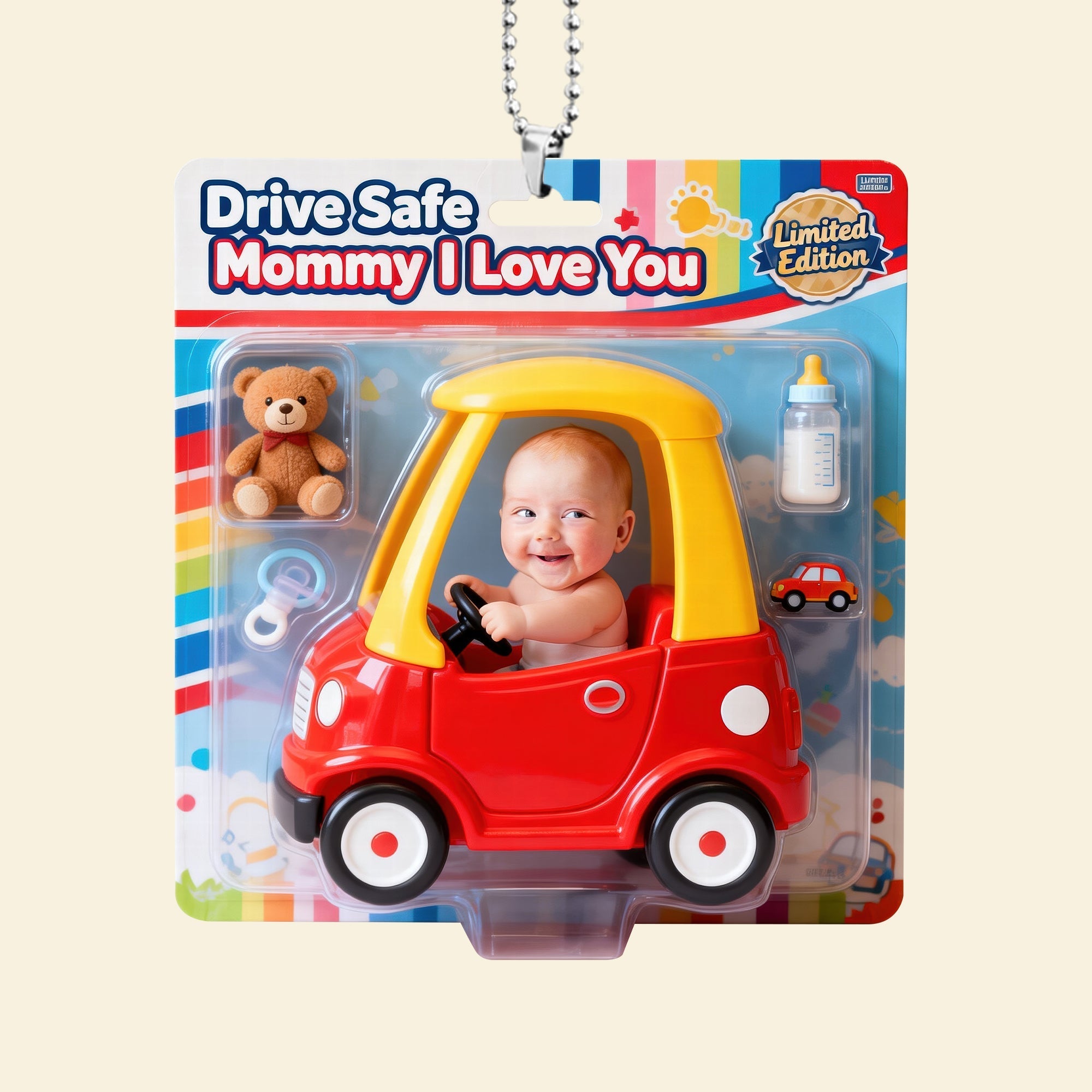 Drive Safe, Mommy I Love You - Cute Baby Driver Adventure Car Ornament | Custom Personalized Gift for Mom Ornament PopCulturePrints