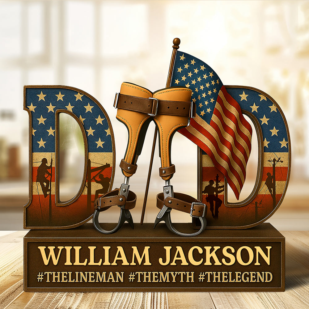 “The Legend Lives On” - Hero Lineman Dad Acrylic Plaque - Personalized Gift for Dad & Grandpa Shaped Plaques PopCulturePrints