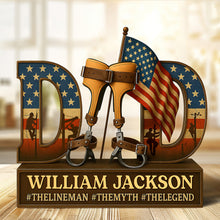 Load image into Gallery viewer, “The Legend Lives On” - Hero Lineman Dad Acrylic Plaque - Personalized Gift for Dad &amp; Grandpa Shaped Plaques PopCulturePrints
