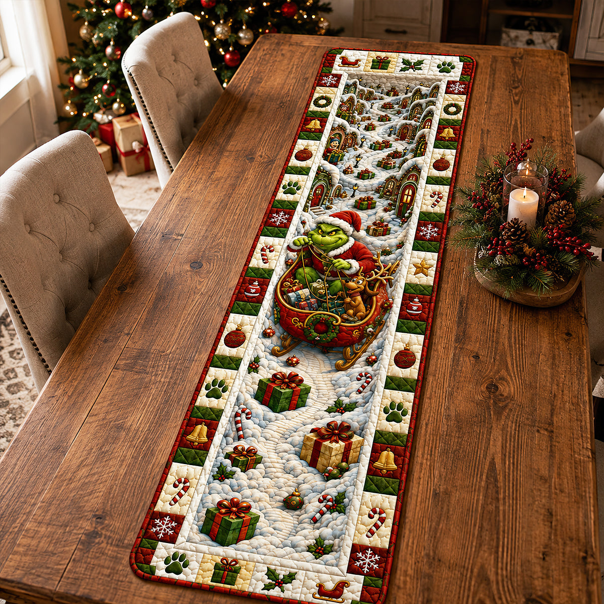“Celebrate the Season with Joy” - Festive Winter Quilted Table Runner - Personalized Gifts for Christmas