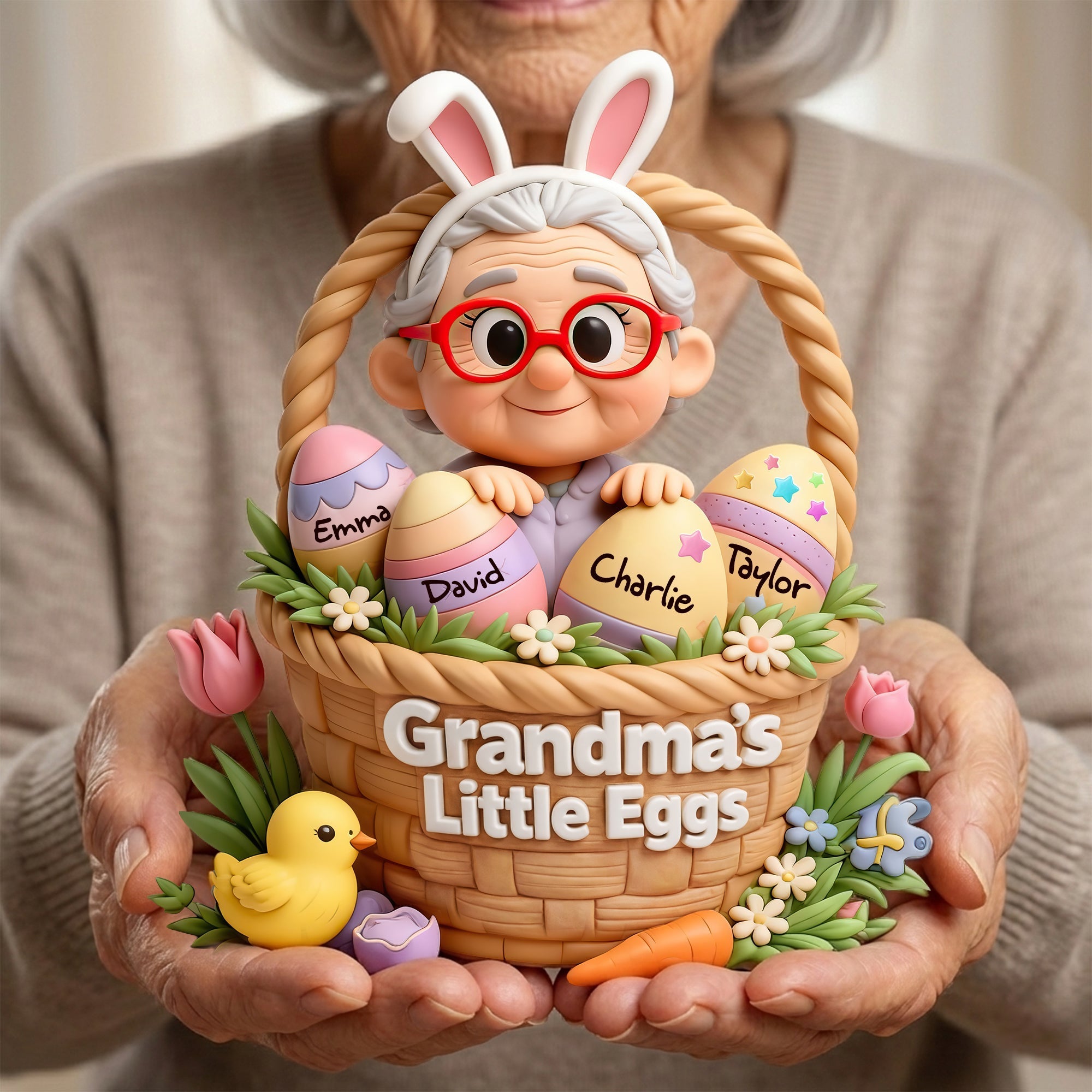 “Grandma’s Little Eggs” - Personalized Easter Plaque for Grandma - Unique Gift for Grandmothers and Family Shaped Plaques PopCulturePrints
