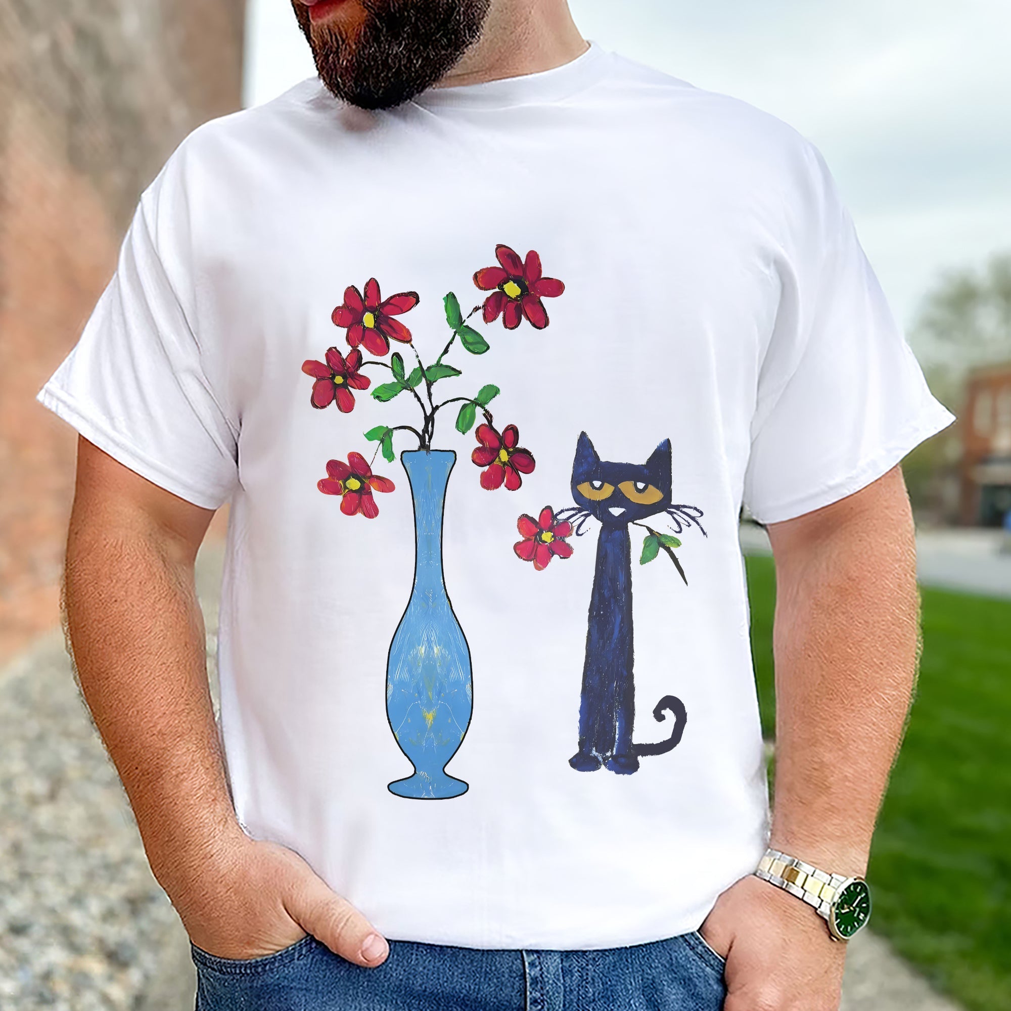 Charming Cat and Floral Art Sweatshirt