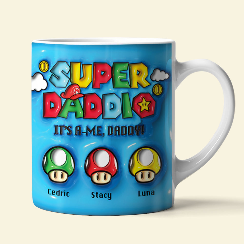 Custom Super Dad Mug with Kids' Names – Perfect Gift for Father's Day Coffee Mug PopCulturePrints