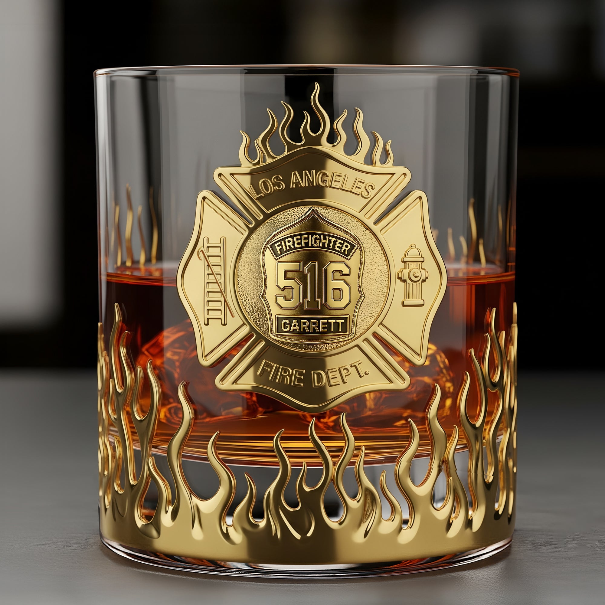 "Brave Souls, Sip in Style" - Personalized Firefighter Whiskey Glass - Perfect Gift for Firefighters and Retirees Whiskey Glass PopCulturePrints