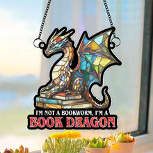 Load image into Gallery viewer, Personalized Book Lover&#39;s Suncatcher Ornament - Dragon Reading Book Ornament PopCulturePrints
