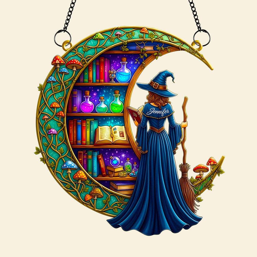 Enchanting Bookshelf Moonlight Suncatcher Ornament - Personalized Gift for Book Lovers Ornament PopCulturePrints