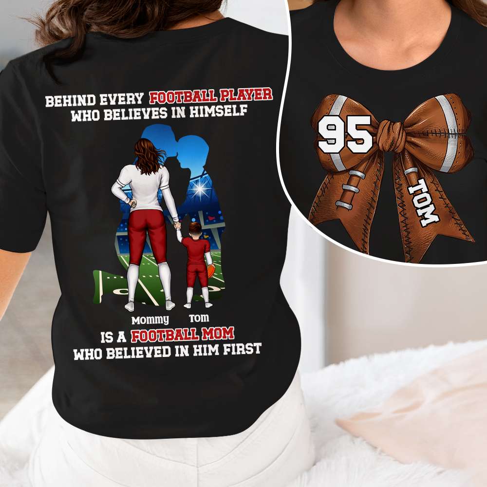 “Behind Every Football Player is a Supports Mom” - Personalized Football Mom Shirt - Perfect Gift for Moms, Grandmas & Sports Enthusiasts Shirts PopCulturePrints