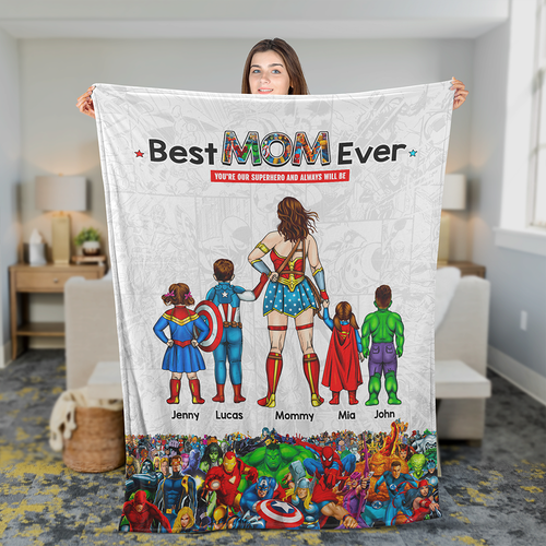Best MOM Ever Blanket - Personalized Gift for Mom, Grandma, or Any Superhero Blanket PopCulturePrints
