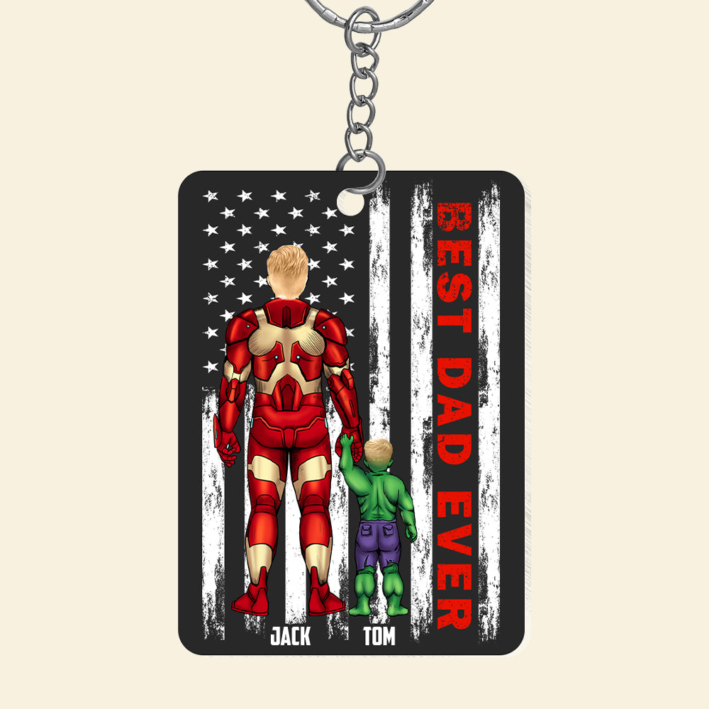 Best Dad Ever Personalized Superhero Keychain