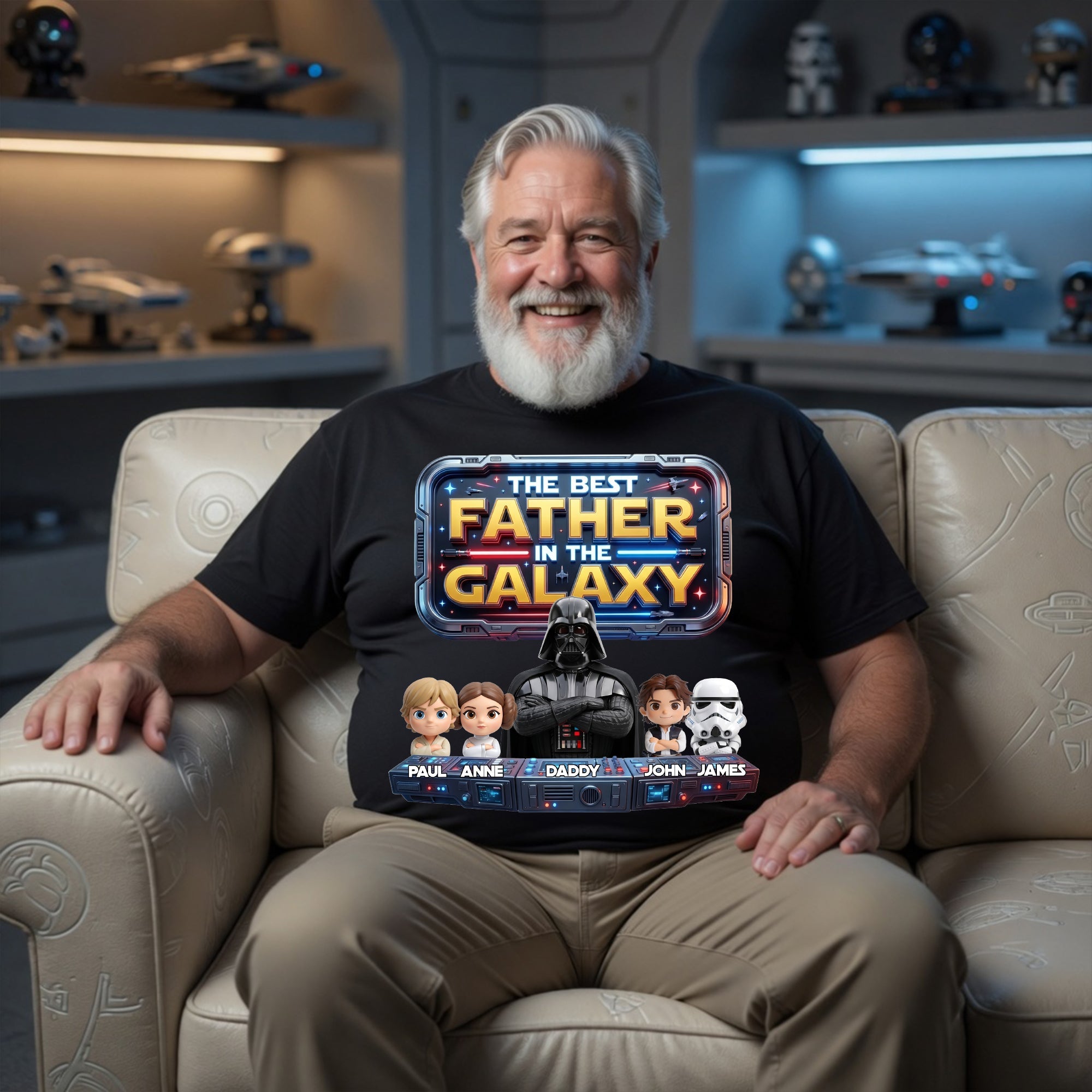 The Best Father in the Galaxy - Personalized Future Warrior Dad Shirt | Unique Gift for Dads and Grandpas Shirts PopCulturePrints