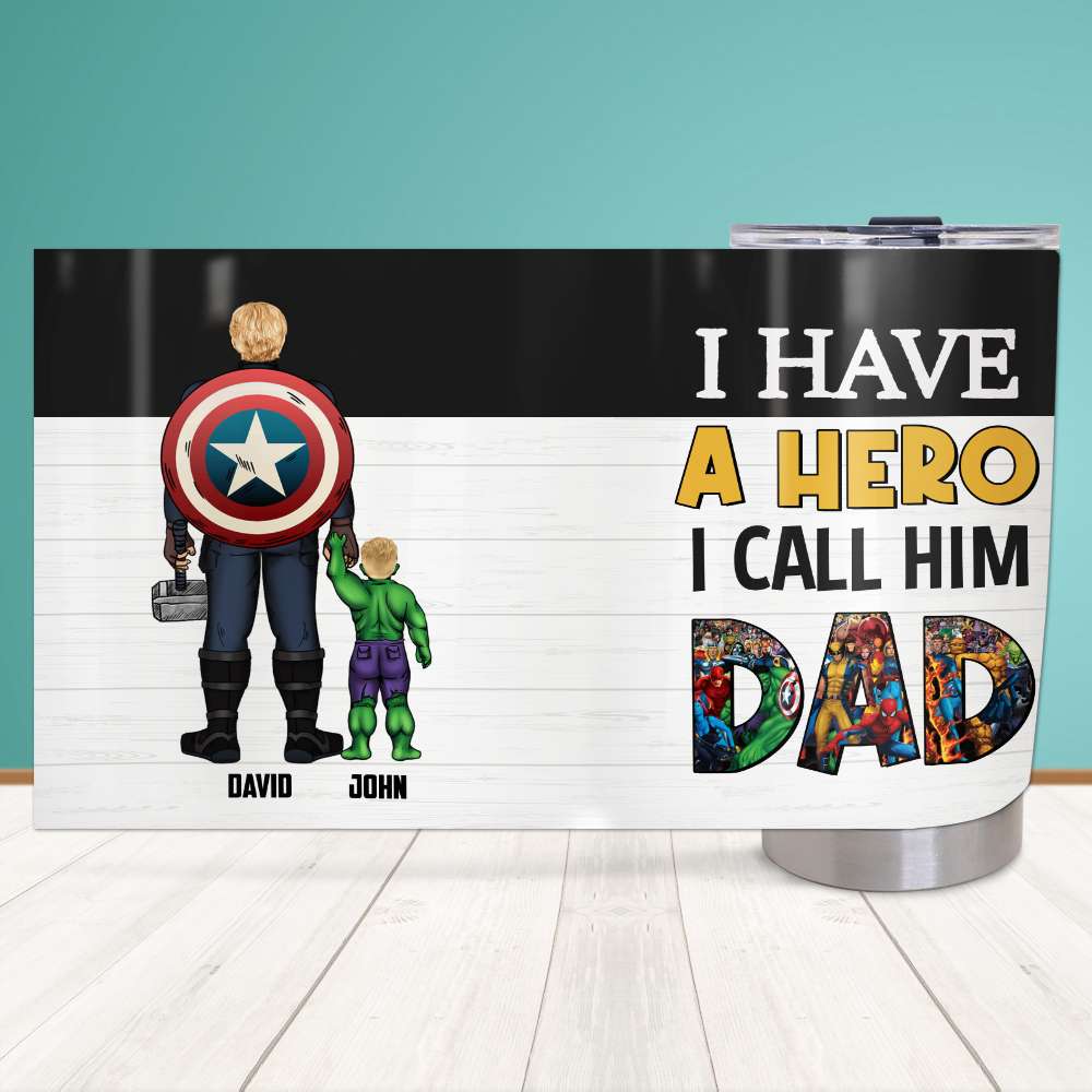 Custom Superhero Dad Tumbler - Personalized Gift Tumbler Cup PopCulturePrints