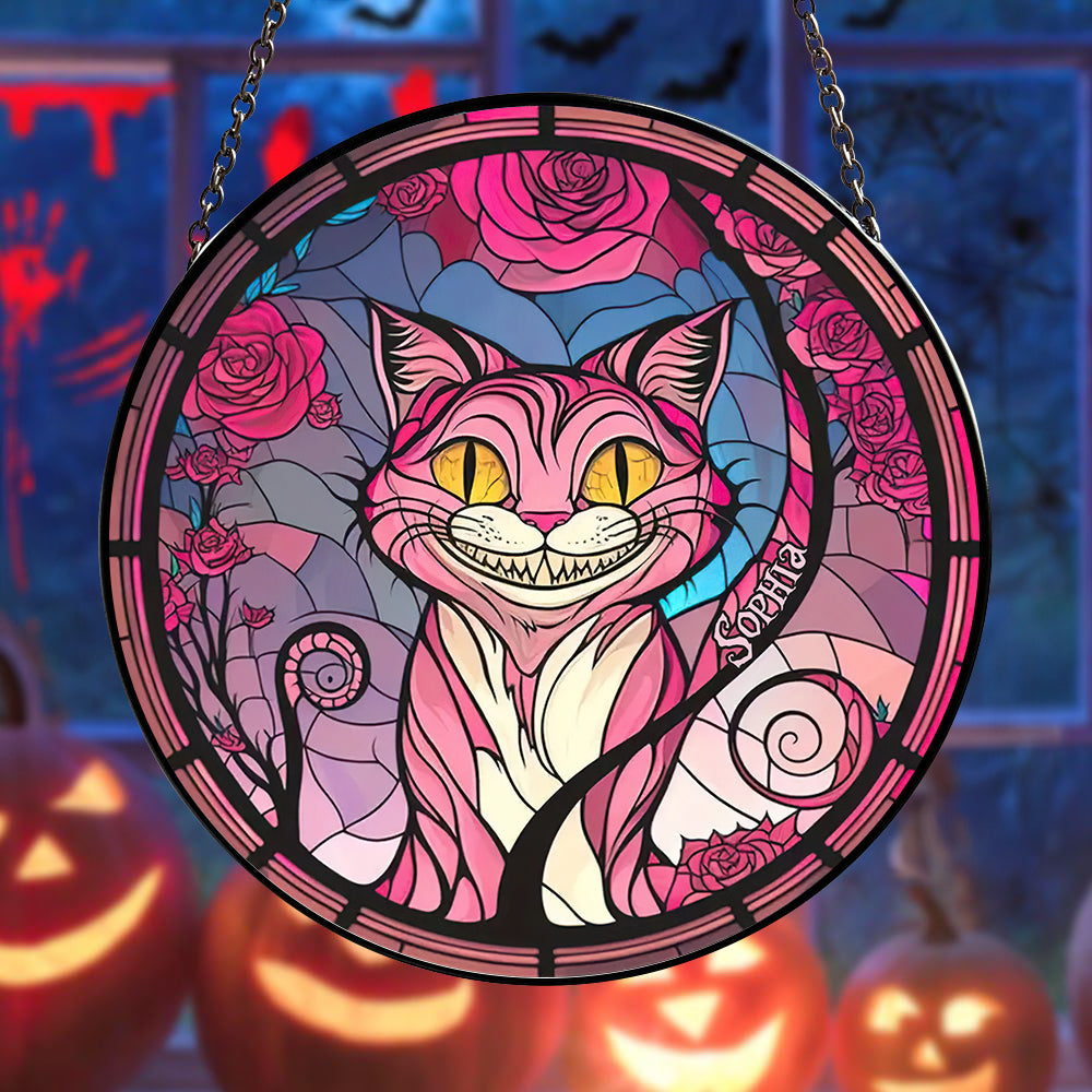 Personalized Halloween Stained Glass Cat Lover Gift - Horror Cat