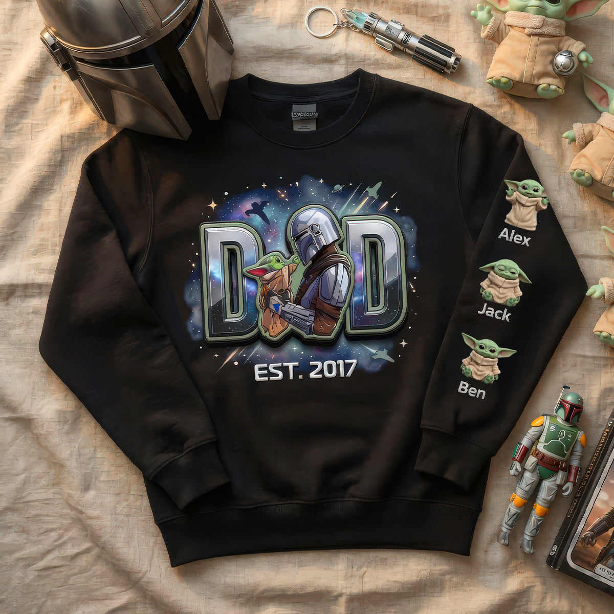 “For the Best Dad in the Galaxy” - Space Protector Dad Shirt - Personalized Gift for Fathers, Grandpas, and Dads AOP Products PopCulturePrints