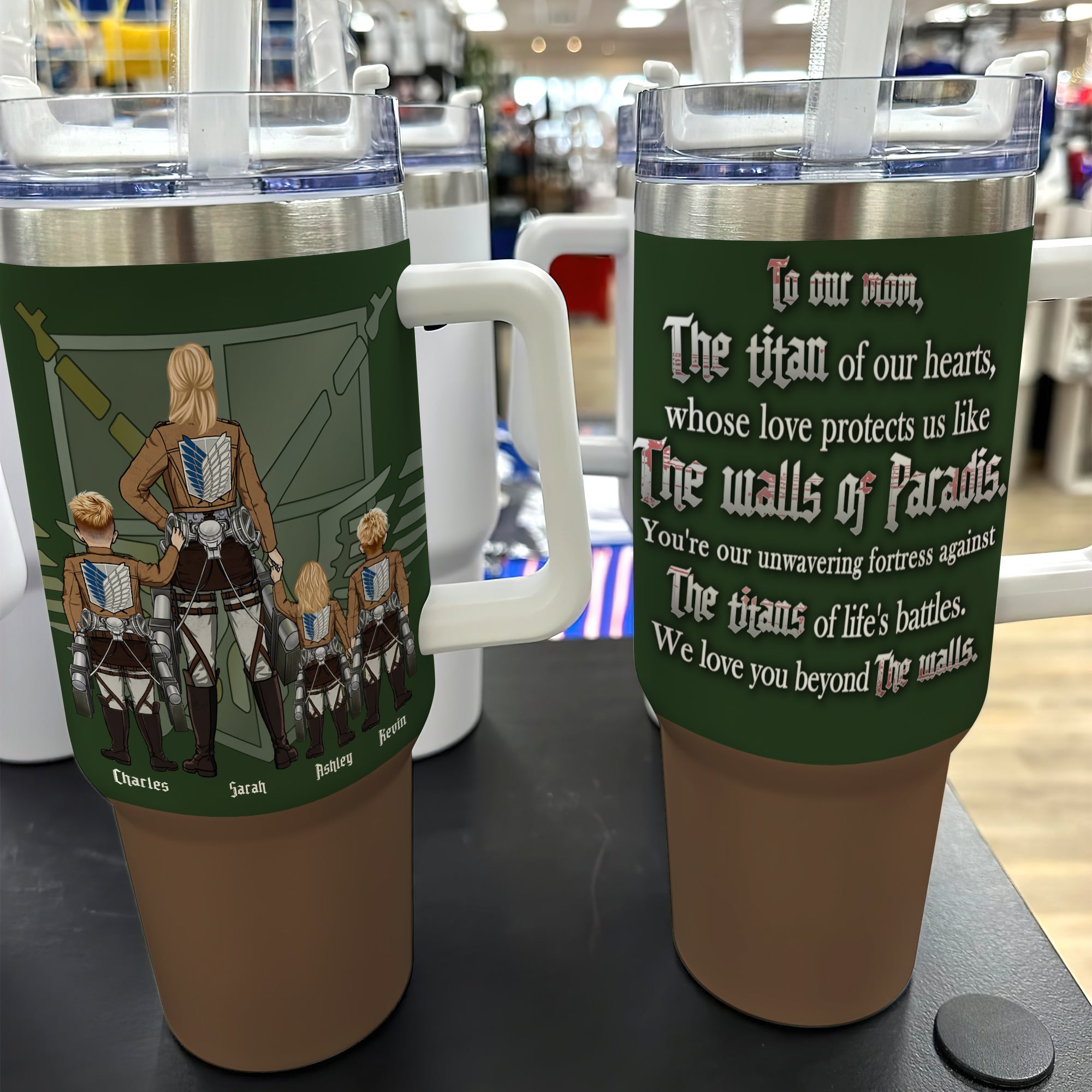 Custom Anime-Inspired Tumbler for Mom - Attack on Titan Theme Tumbler Cup PopCulturePrints