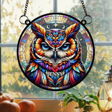 Load image into Gallery viewer, Personalized Owl Lovers&#39; Stained Glass Suncatcher - Customizable Hanging Ornament
