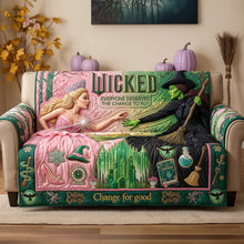 Load image into Gallery viewer, Wicked Quote: 'Everyone Deserves The Change To Fly' - Pink &amp; Green Quilted Sofa Cover - Personalized Gift for Witch Lovers
