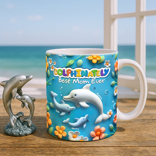 “Dolphinately Best Mom Ever” - Personalized Coffee Mug for Dolphin Lovers - Perfect Gift for Mom, Grandma, and Any Special Woman Coffee Mug PopCulturePrints