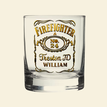 Load image into Gallery viewer, Celebrate the Bravery - Personalized Firefighter Whiskey Glass Whiskey Glass PopCulturePrints
