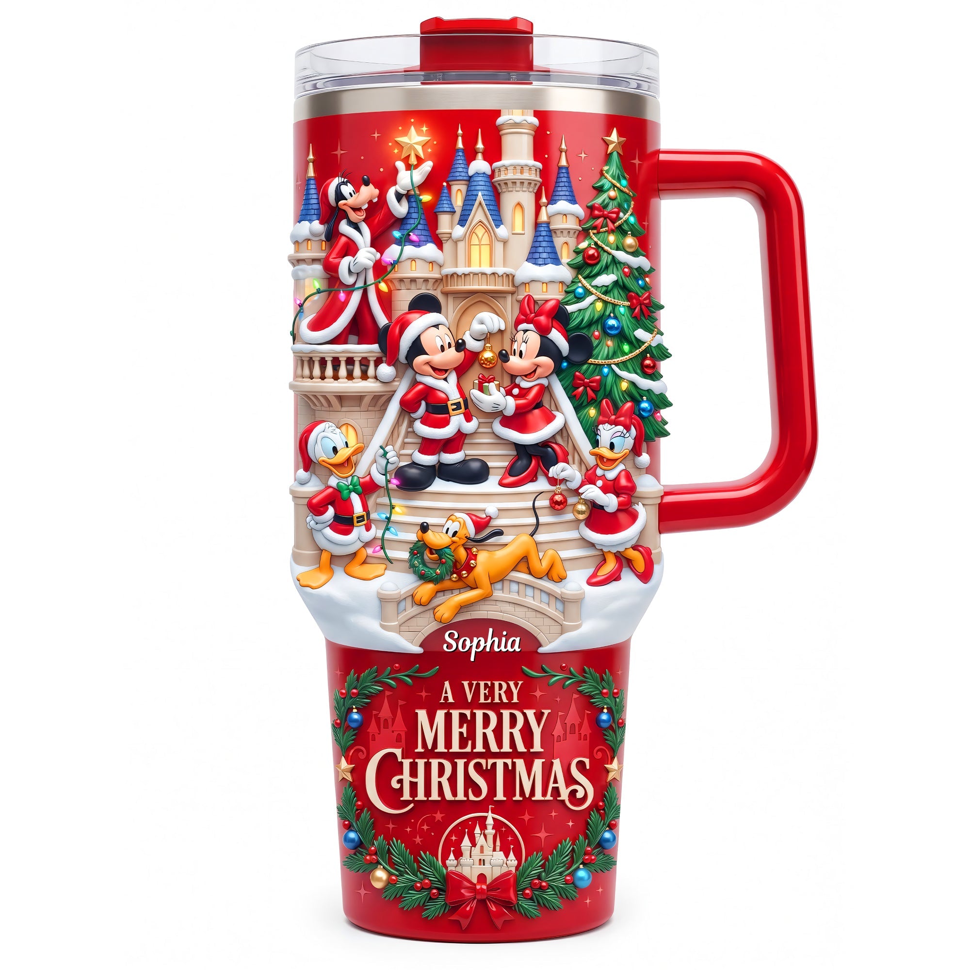 A Very Merry Christmas 40oz Tumbler With Handle - Personalized Gift for Loved Ones Tumbler Cup PopCulturePrints