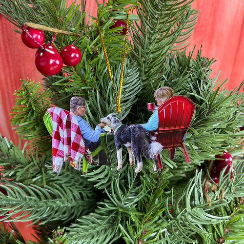 Custom Old Couple Ornament with Dog - Personalized Christmas Decor Ornament PopCulturePrints