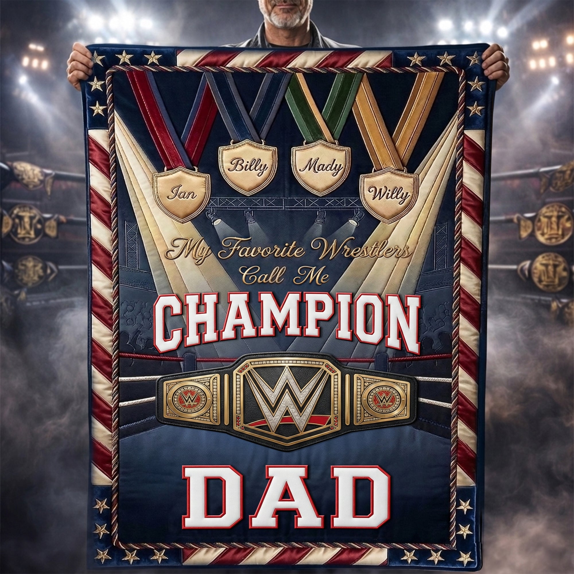 "My Favorite Wrestlers Call Me Champion Dad" - Personalized Wrestling Champion Blanket - Unique Gift for Dad and Grandpa Blanket PopCulturePrints