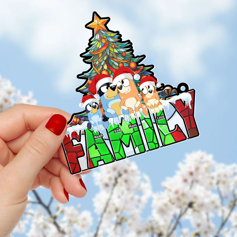 Personalized Family Cartoon Dog Christmas Suncatcher Ornament