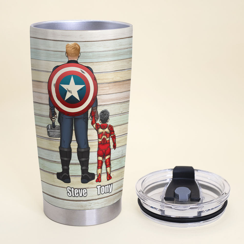 Personalized Hero Dad Tumbler - Superhero Gift for Father's Day Tumbler Cup PopCulturePrints