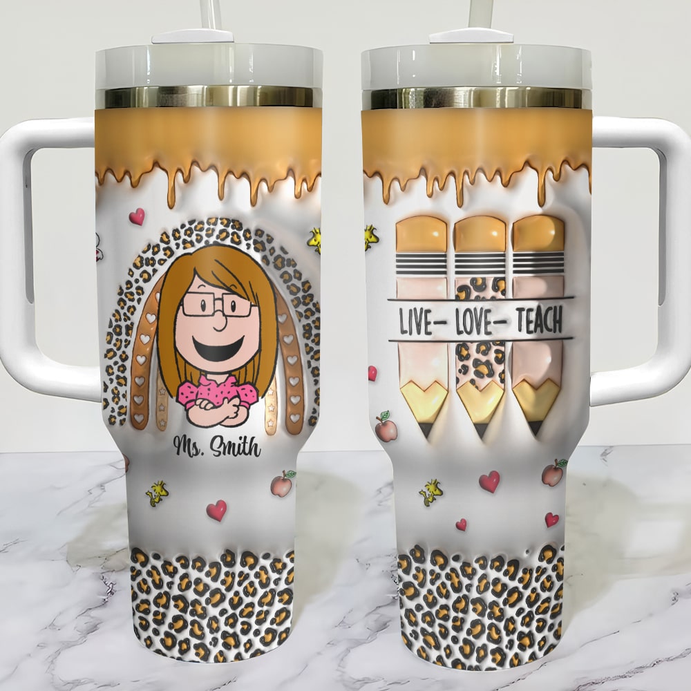 Custom Teacher Tumbler - Live Love Teach Design