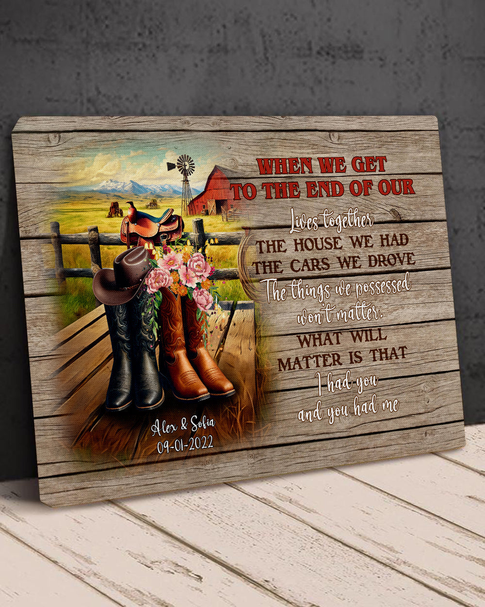Personalized Cowboy Couple Wall Art - Boots on Western Farm Canvas Poster & Canvas PopCulturePrints