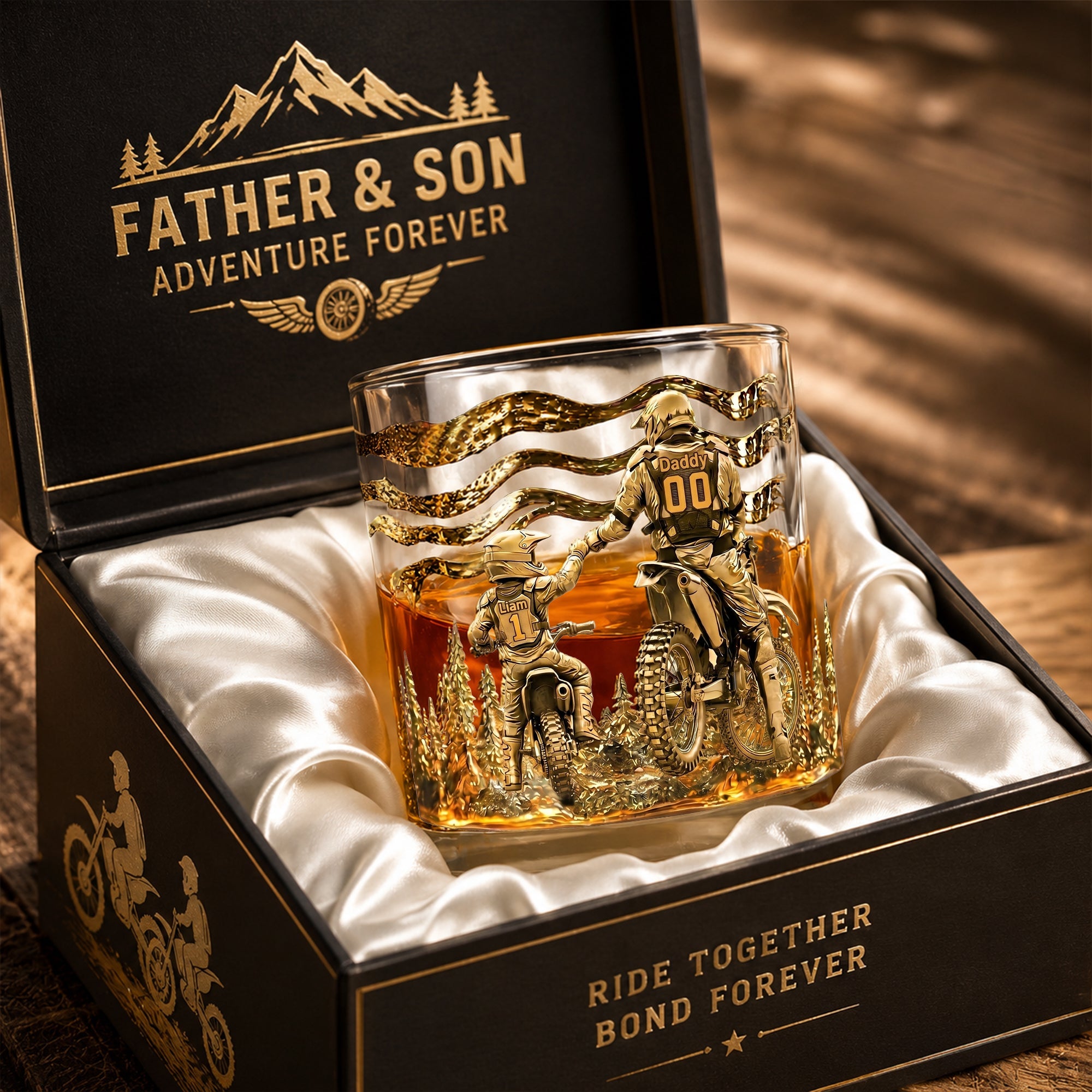 "Adventure Awaits" - Personalized Dad Dirt Bike Round Glass - Perfect Gift for Dads and Grandpas Glass PopCulturePrints