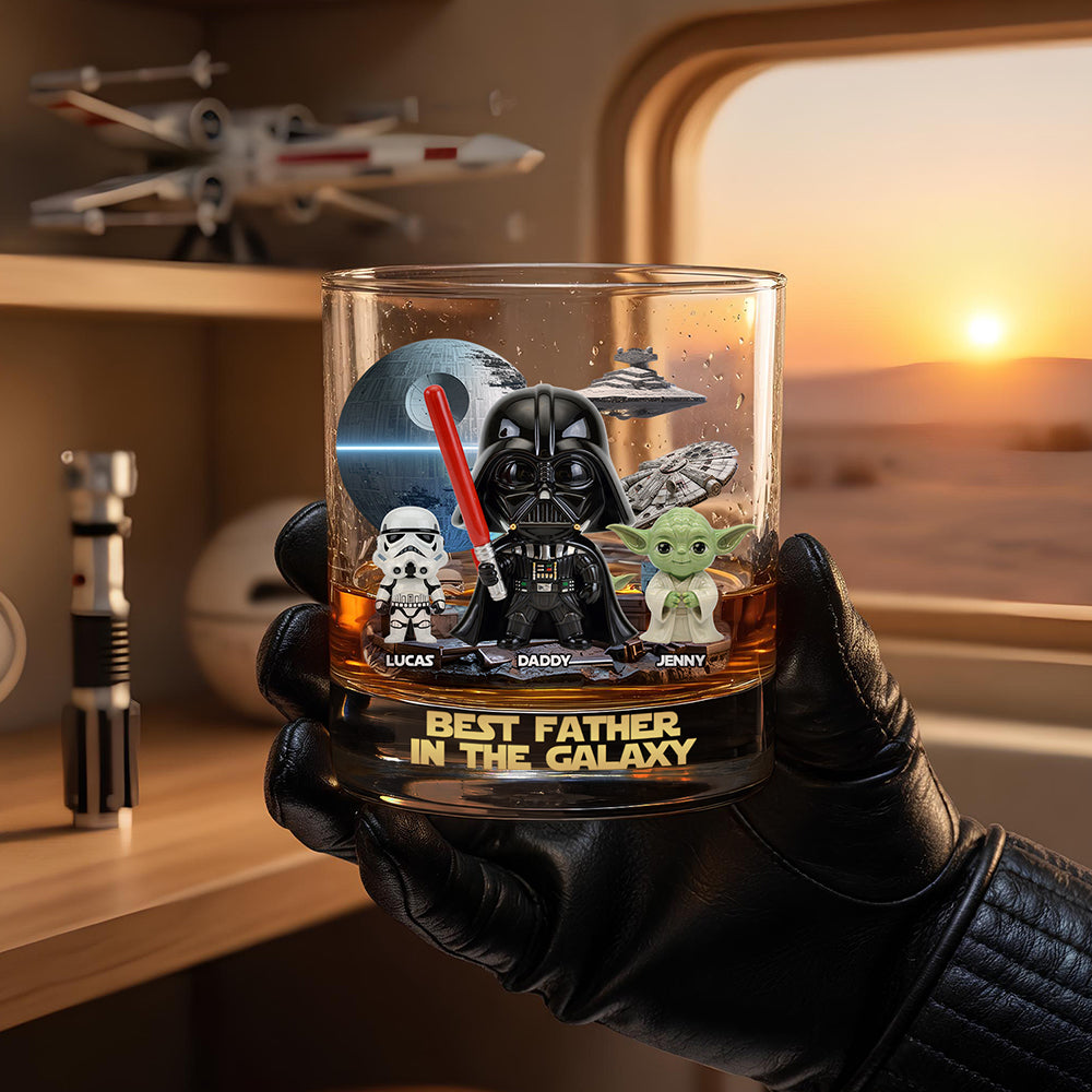 “Best Father In The Galaxy” - Personalized Glass Mug for Dads Glass PopCulturePrints