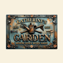 Load image into Gallery viewer, &quot;Where Hoes Work Hard&quot; - Personalized Metal Sign for Garden Lovers Metal Signs PopCulturePrints
