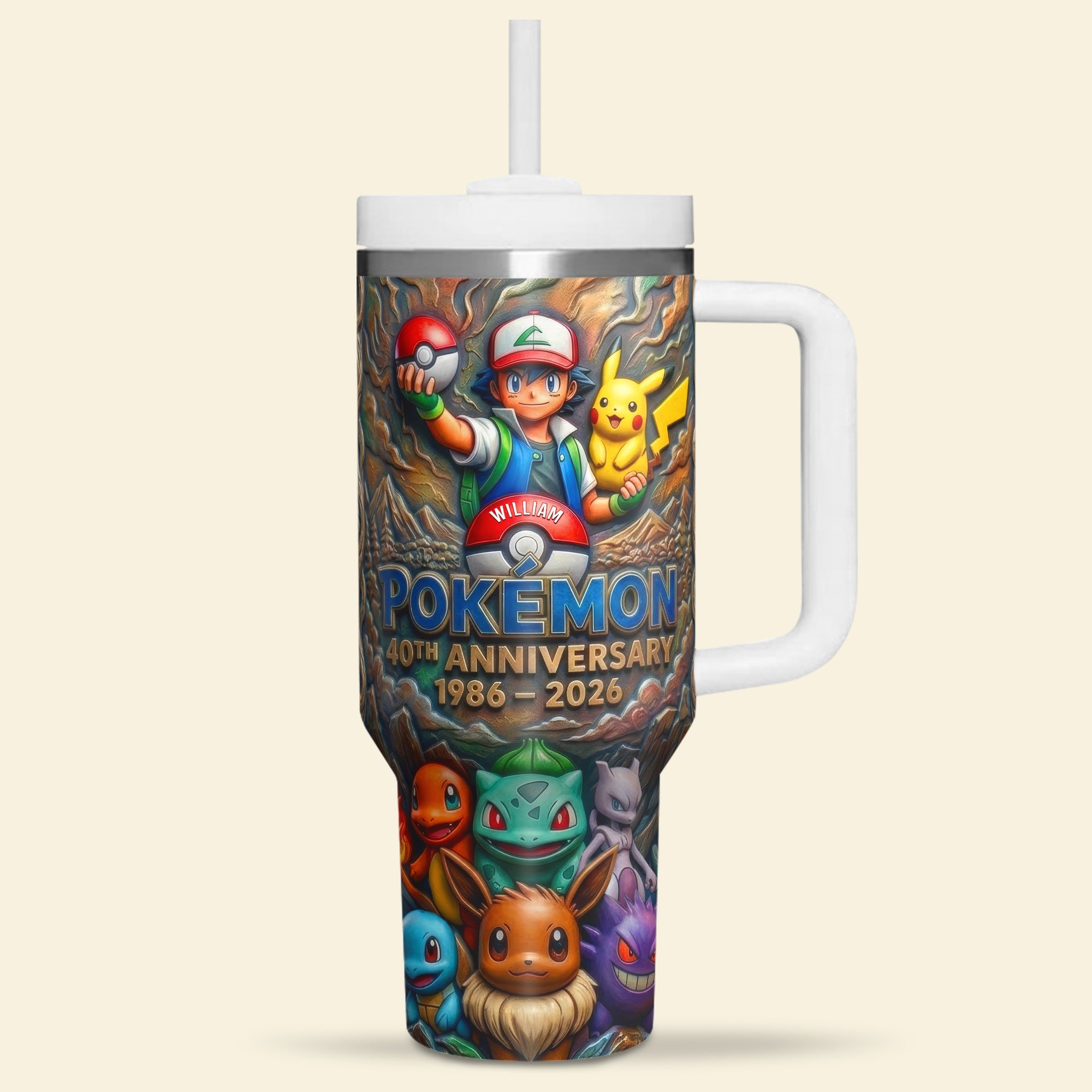Celebrate 40 Years of Pokémon - Personalized Monster Trainer Tumbler - Unique Gift for Pokémon Fans Tumbler Cup PopCulturePrints