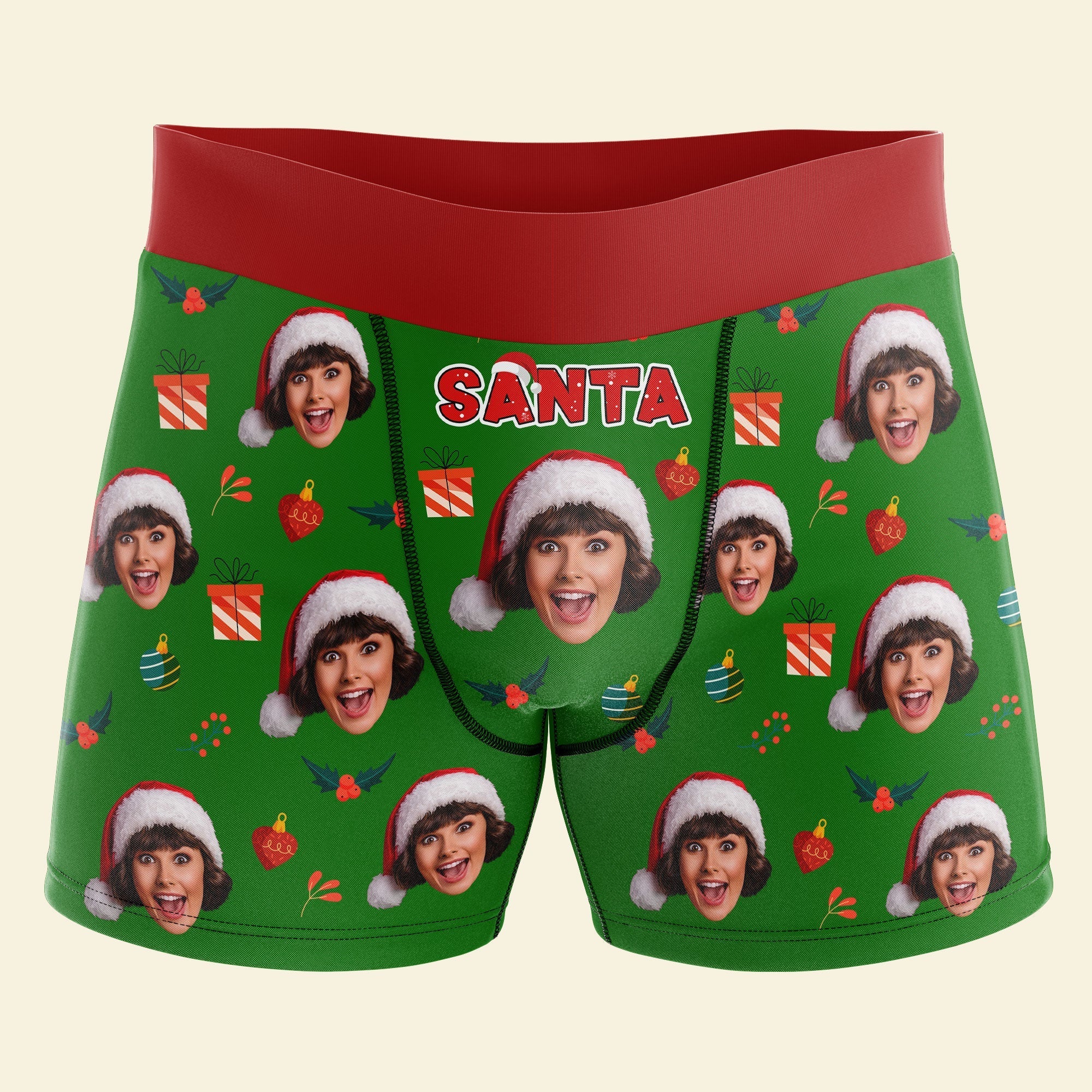 Personalized Santa Face Men's Christmas Boxer Briefs