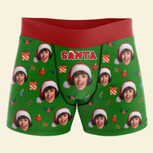 Load image into Gallery viewer, Personalized Santa Face Men&#39;s Christmas Boxer Briefs
